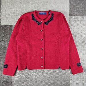 Vintage 100% Wool Sweater Karen Scott Red With Gold Buttons‎ Womens Size L